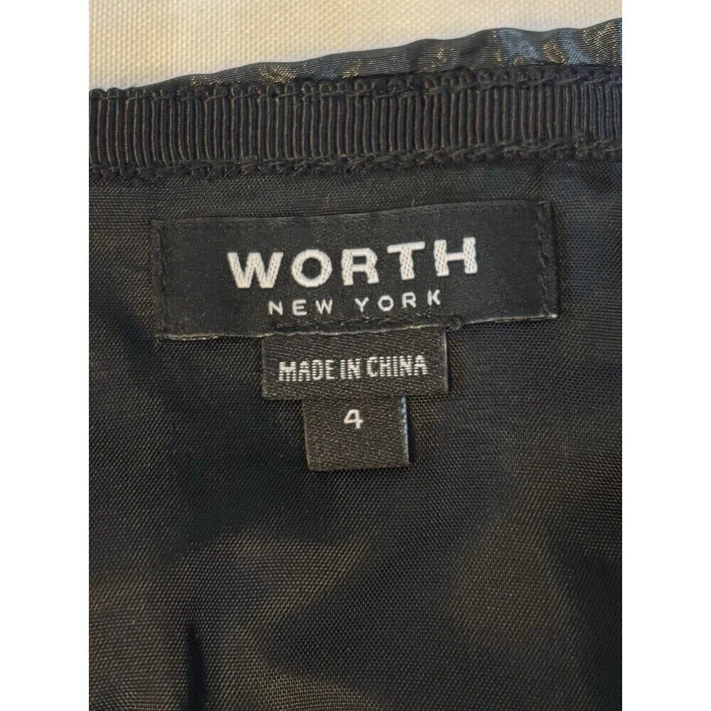 WORTH Black Taffeta Wrinkled Pencil Skirt 4 Knee Length Zip Textured Lined Metal